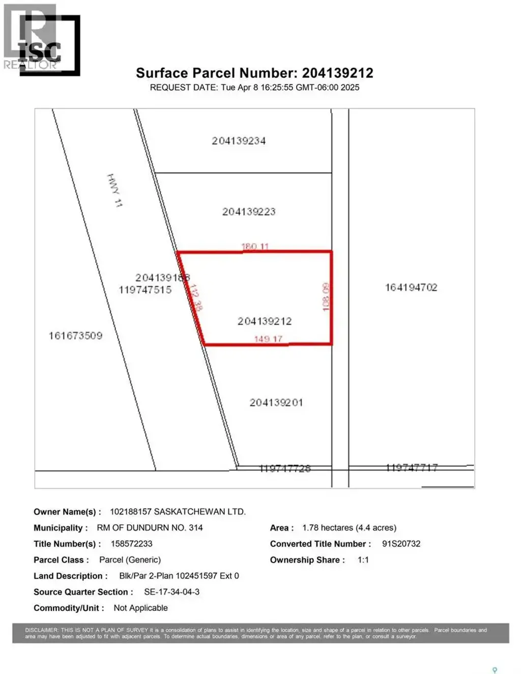 2 0 11 Highway, Dundurn Rm No. 314